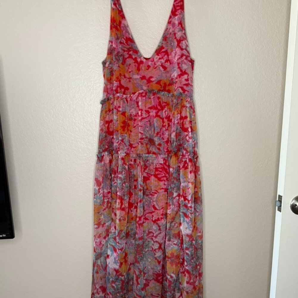 Stitch + Feather Red Multi Floral Tiered Maxi Dress (NWT, Size S)